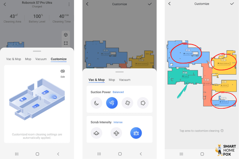 Мощность всасывания и интенсивность подачи воды регулируются с помощью приложения Roborock S7 Pro Ultra.